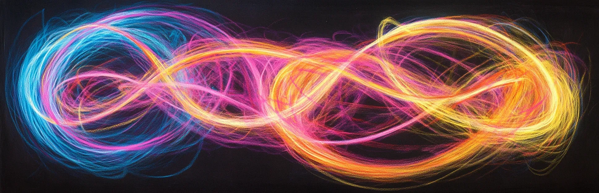 Pintura expresionista con lápices pastel sobre fondo oscuro representando los nueve elementos interconectados del modelo Kemp de diseño instruccional circular.