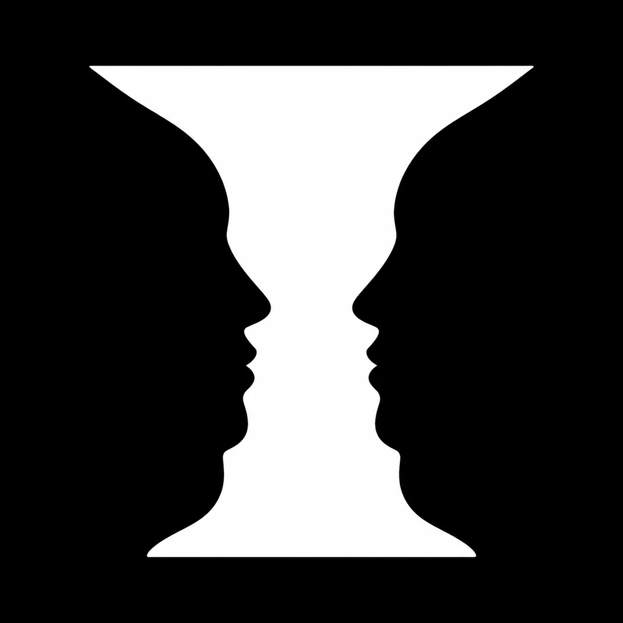 Copa de Rubín: la misma imagen muestra una copa blanca o dos caras en perfil, según cómo el cerebro asigna figura y fondo